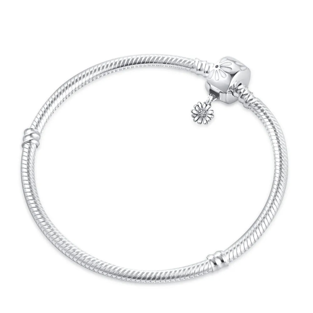 925 Sterling Silber Armbänder Herz Pavé Rot Blume Stern Clip Schlangenkettenarmband Liebe Armreifen DIY Feiner Schmuck