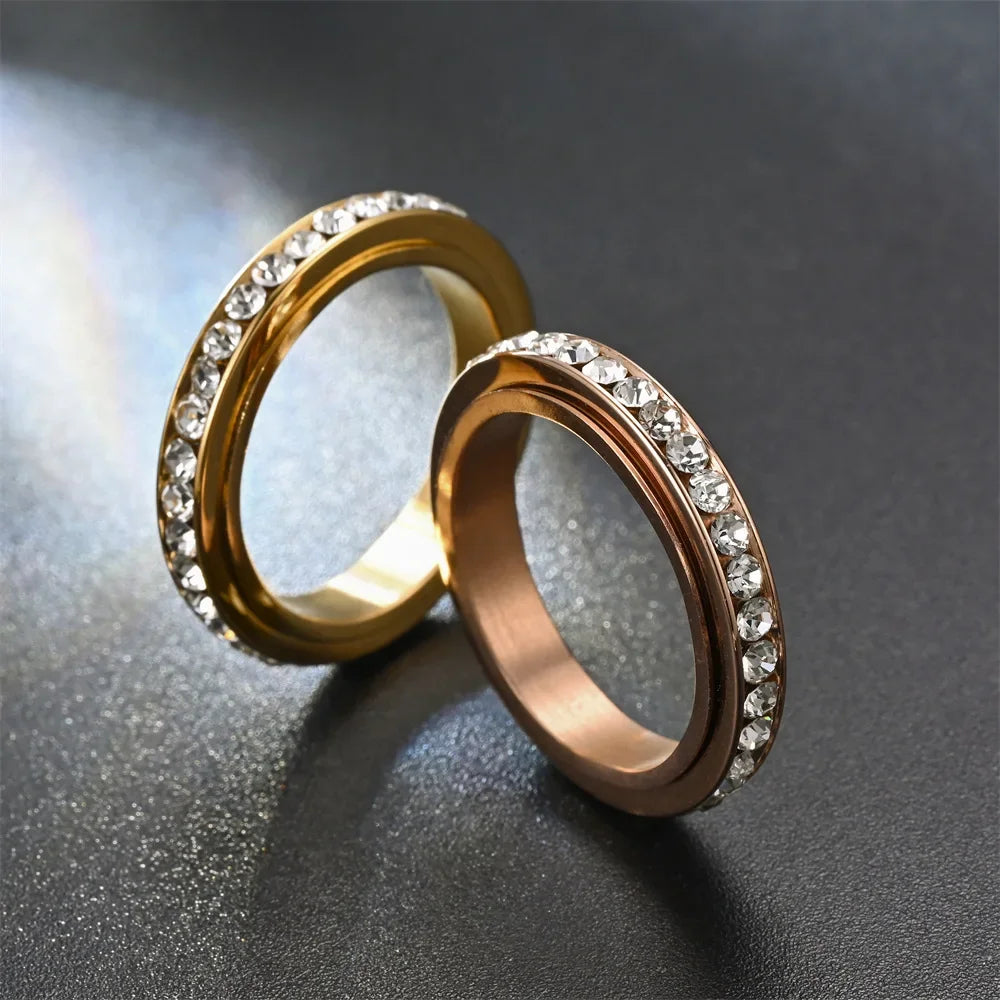 4MM Edelstahl Spinner Fingerringe für Frauen Kristall Drehbare Eheringe Männer Mode Jahrestag Party Schmuck