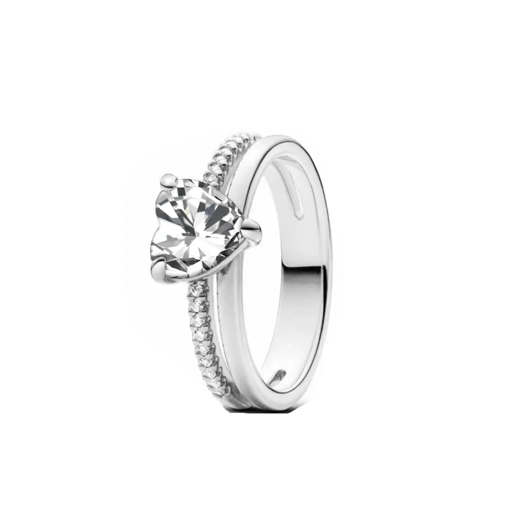 925er Silber Damenschmuck Ring Größe 6 7 8 9 Pinker Herz Zirkonia Stein Rot Schwarz Ringe DIY Geburtstagsgeschenk Party