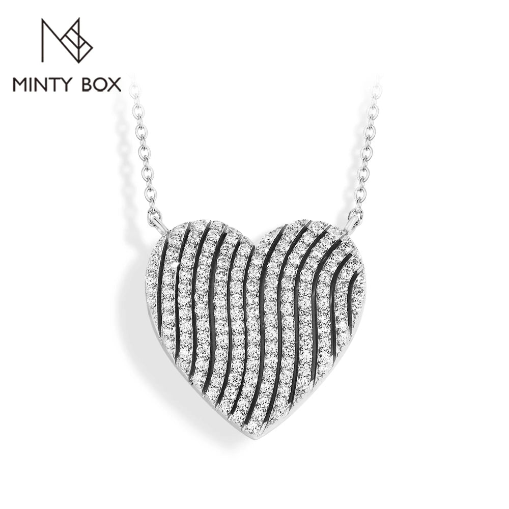 MINTYBOX 18K White Gold Plated Heart Shaped Diamond Pendant S925 Silver Moissanite Adjustable Necklace Jewelry Gift for Her