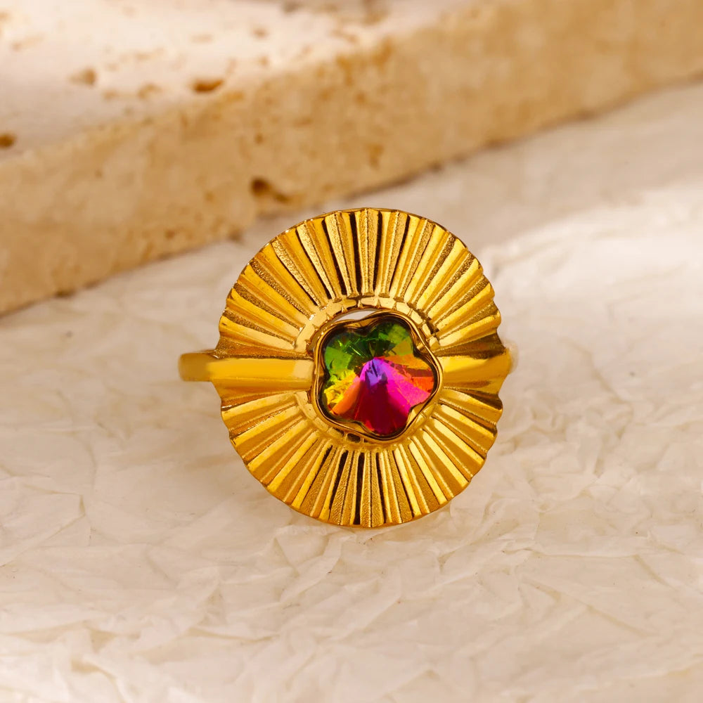 Grüne Zirkonia Herzringe für Damen, Vintage Goldfarben, Edelstahl, offener Ring, modischer ästhetischer Schmuck, Hochzeitsgeschenk