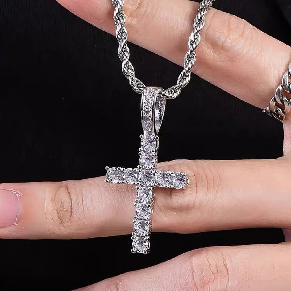 Huitan 60Cm Twisted Chain Long Necklace for Women/Men Fashion Luxury Cubic Zirconia Cross Pendant Necklace Gift Love Accessories