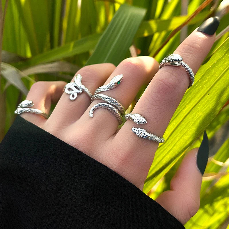 Anillo de elementos múltiples de metal estilo Punk vintage para mujer y hombre, anillos de dedo de calavera de serpiente mariposa de Color plata antigua, joyería gótica