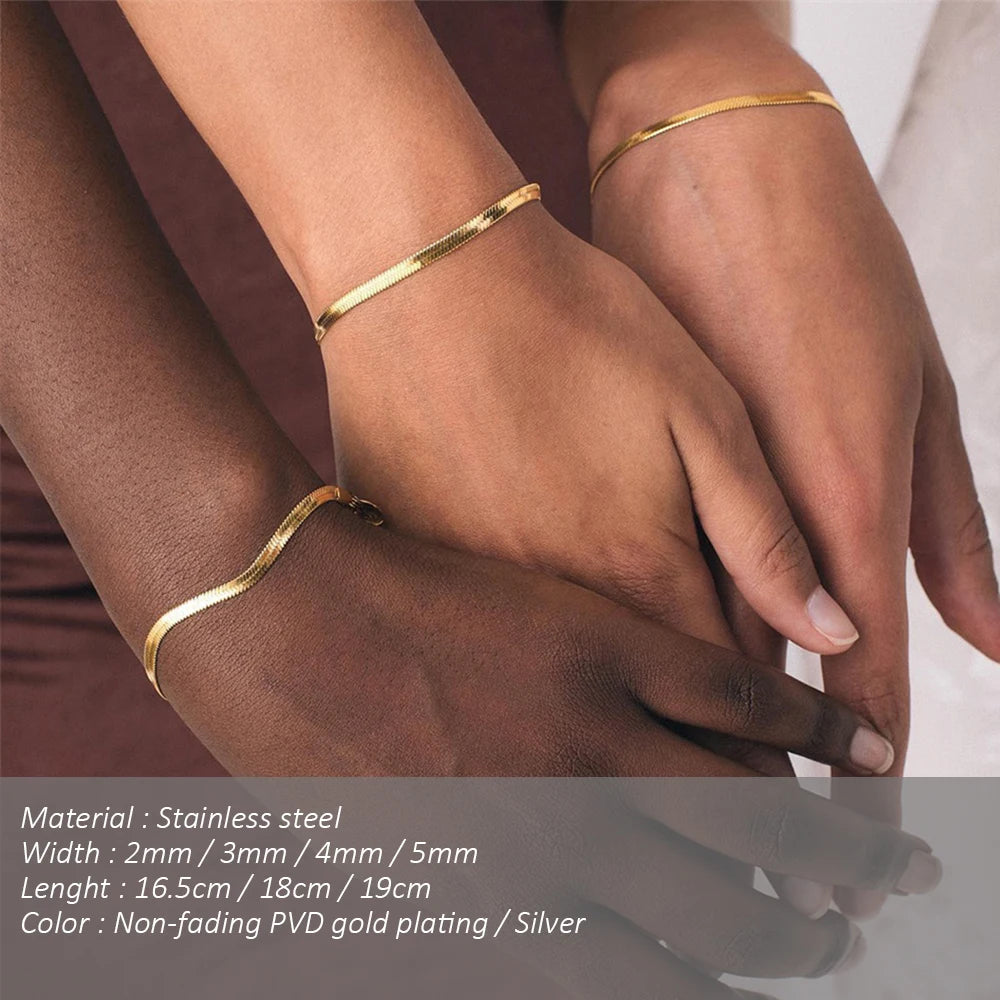 SUNIBI Damen Trend Klassisches Schlangenkette Armband Goldfarbe Breite 2/3/4/5MM Edelstahl Armband Für Frauen Schmuck Geschenk