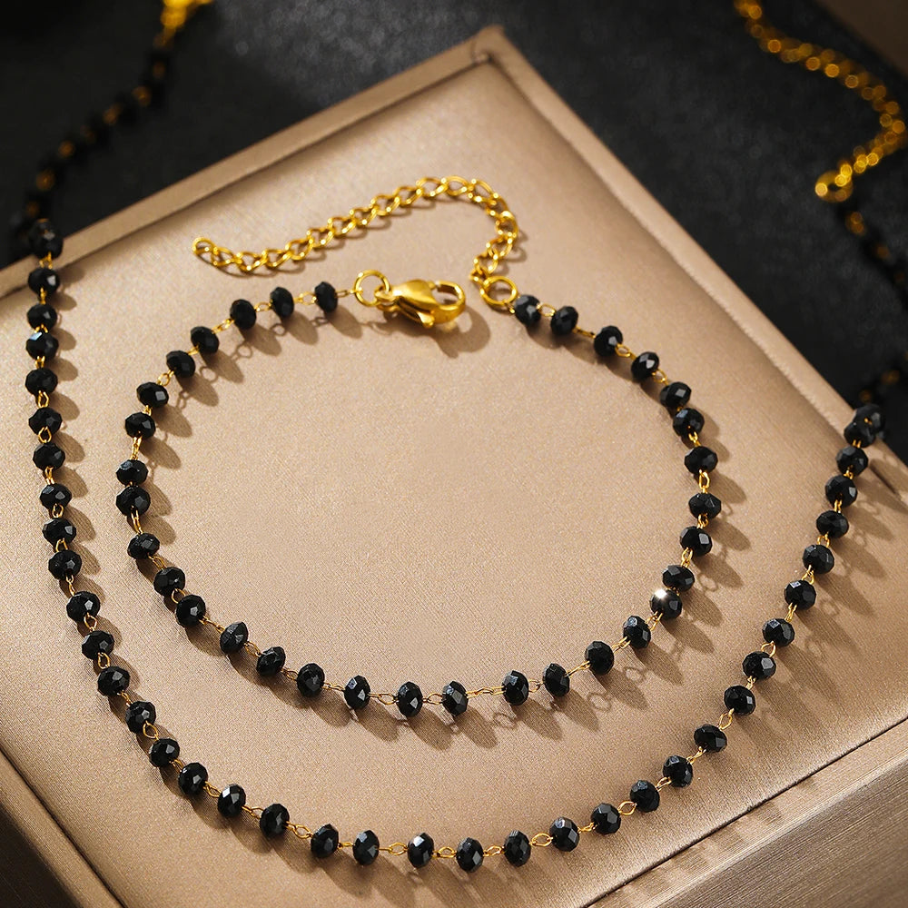 Stainless Steel Jewelry Set Simple Atmospheric Black Imitation Pearl Design Jewelry Set For Women Jewelry Exquisite Party Favors
