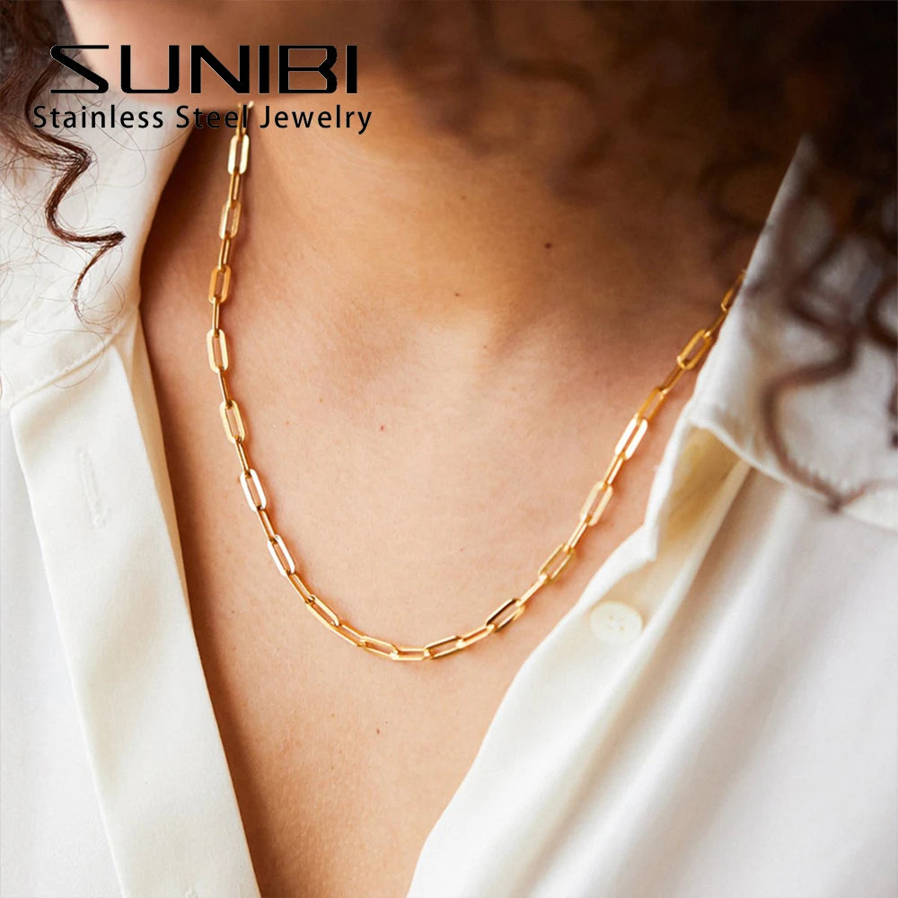 SUNIBI Stainless Steel Link Chain Choker Necklaces For Women Delicate Simple Necklace Friends Gift Jewelry Kolye