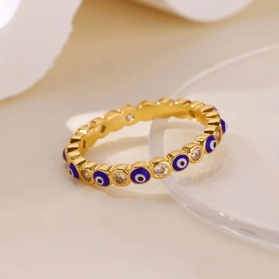Zirkon Böser Blick Ringe für Frauen Goldfarben Edelstahl Böser Blick Fingerring Glücklich Ästhetisch Türkischer Wasserdichter Schmuck Geschenk