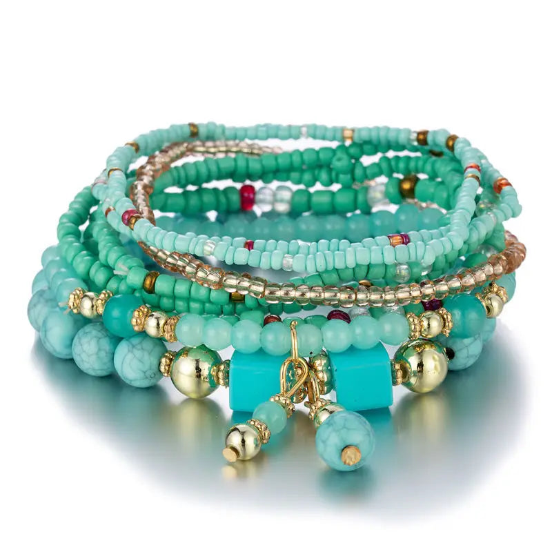 8er-Set Boho Bunte Reisperlen-Armbänder für Damen, elastische Perlenkette, Armreif, Mädchen, Modeschmuck-Accessoires