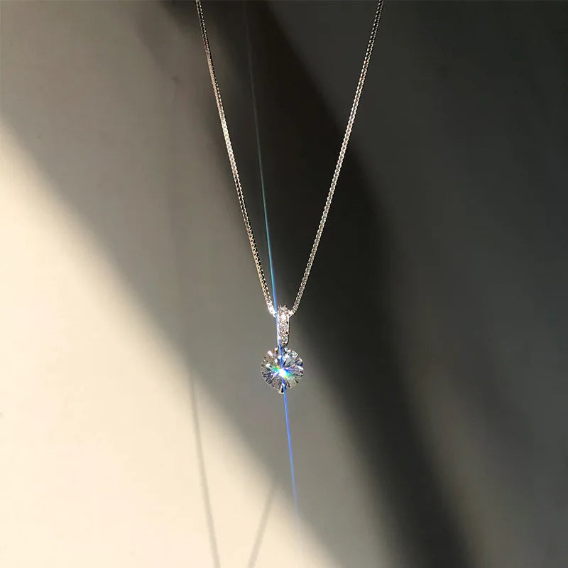 925 Plata de ley Gargantilla Cadena con Colgantes de Circonitas Redondas Collares Joyería para Mujer Exquisitos Dijes Elegantes Accesorios