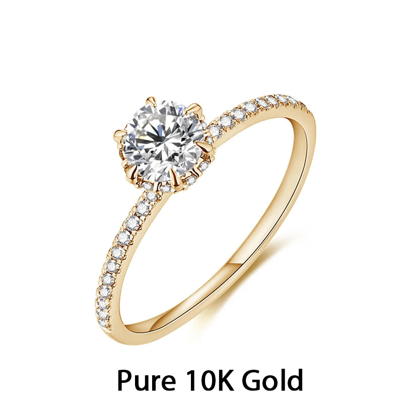 MINTYBOX 14K Gelbgold D Color Moissanit Ringe für Frauen Handgefertigt 6.5mm Reiner 10K Runder Verlobungsring Geschenk Edler Schmuck