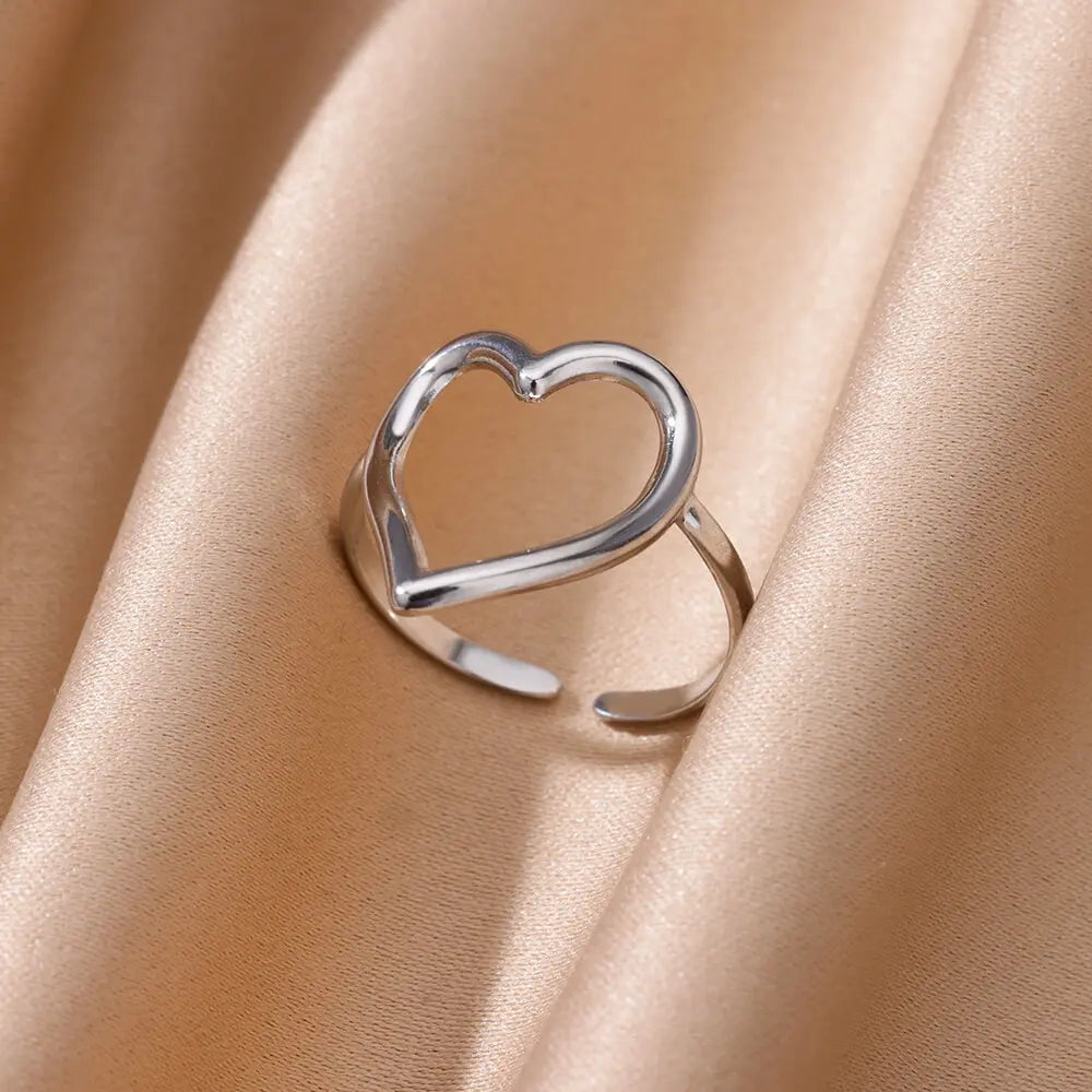 Herz Minimalistische Edelstahlringe für Frauen Goldfarben Glänzende Öffnung Ästhetischer Herzring Hochzeit Party Schmuck Geschenk BFF