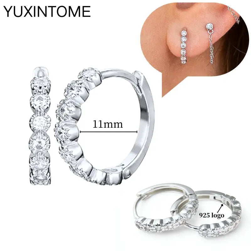 925 Sterling Silber Ohrnadel Mode Creolen Weiße Kristall Luxus Damen Silberohrringe Hochzeit Damenschmuck Geschenk
