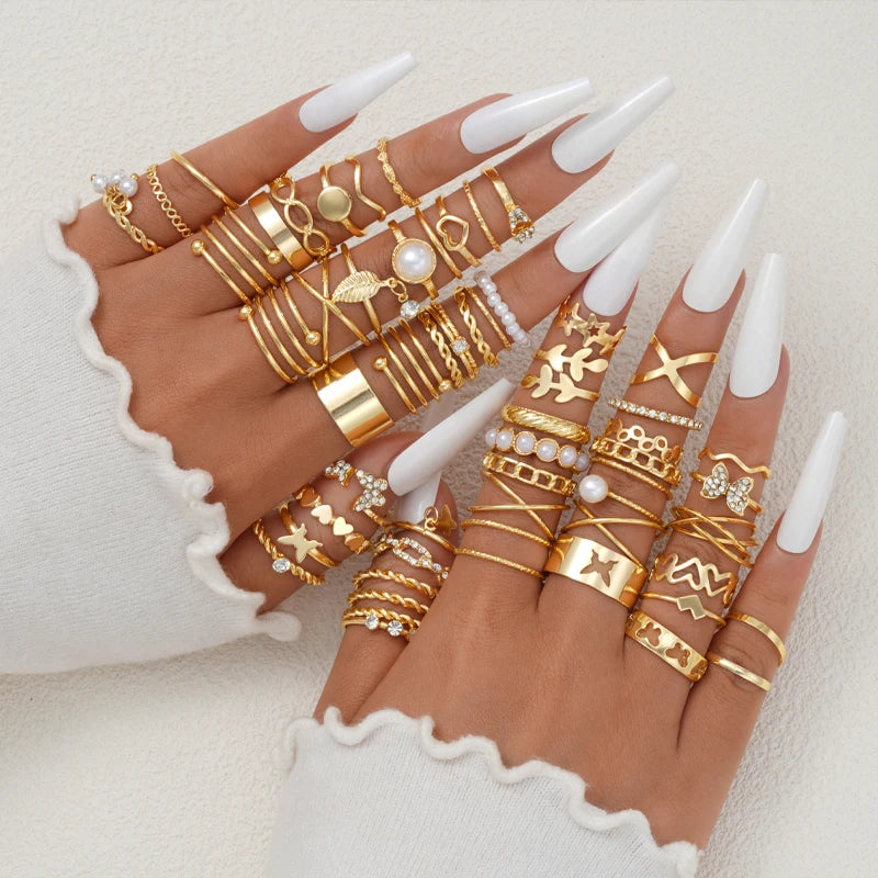 58-teiliges Vintage Herz Schlange Schmetterling Ring Set für Damen, modisch, Metall, vergoldet, geometrisch, hohl, Fingerring, Schmuckgeschenke, Neu