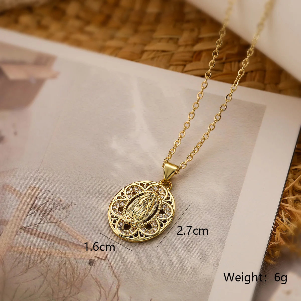 NEWBUY High Quality Women's Religious Jewelry Copper CZ Zircon Inlay Virgin Mary Pendant Stainless Steel Chain Necklace
