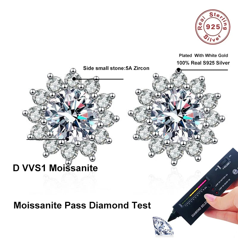 NeeTim 1CT Moissanit Ohrringe für Damen Mädchen 925 Sterling Silber Funkelnder Diamant Ohrstecker Hochzeit Verlobung Schmuck Geschenk
