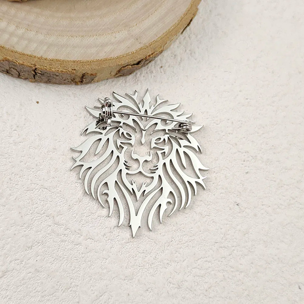 Kreativer Punk-Stil Hohlkrone Löwe Edelstahl vergoldet 18K Brosche, schwarze Anzug-Accessoires, Hochzeits-Set