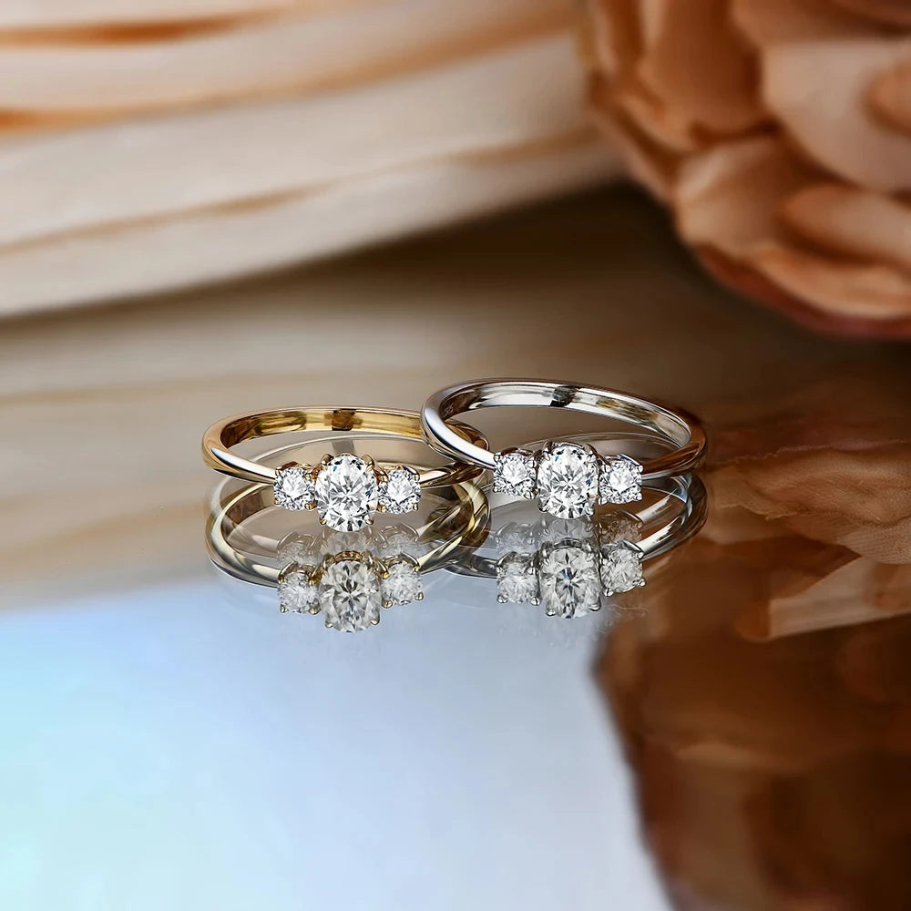 MINTYBOX D Farbe Ovalschliff Drei Stein Moissanit Ringe Solide 925 Silber 18K Vergoldet Schmuck für Frauen Verlobungsring Hochzeit