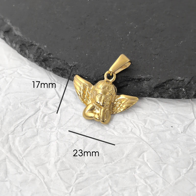 Colgante Sin Deslustre Cruz de Ángel Corazón de Acero Inoxidable Chapado en Oro Vintage para Mujer, Fabricación de Joyas para Collares