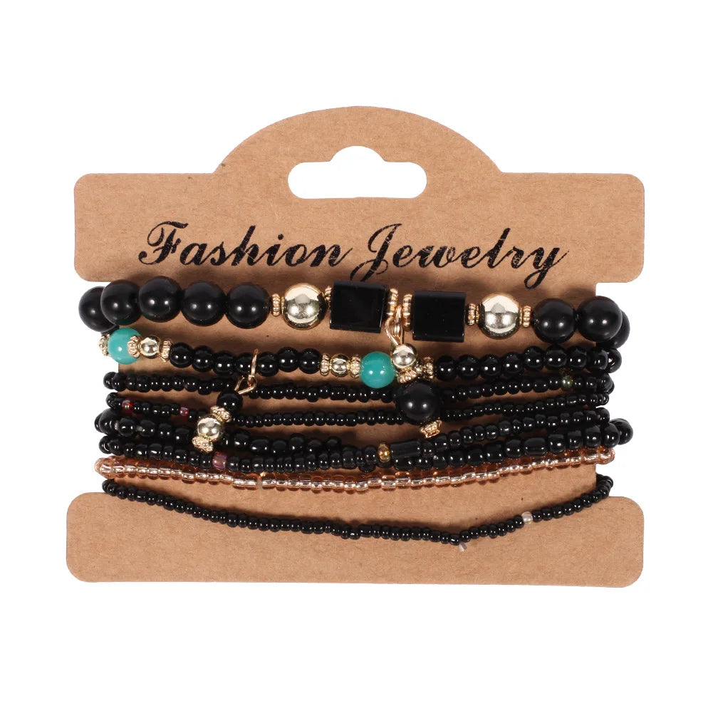 Böhmisches handgefertigtes Perlenarmband-Set für Damen Sommer Bunte Perlenketten-Armreif Mädchen Boho Schmuckzubehör