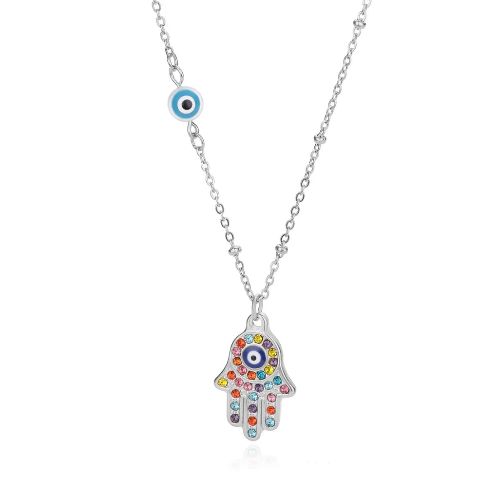 Zircon Evil Eye Pendant Necklace For Women Stainless Steel Turkish Eye Fatima Hand Chain Choker Collar Goth Jewelry onlyfans