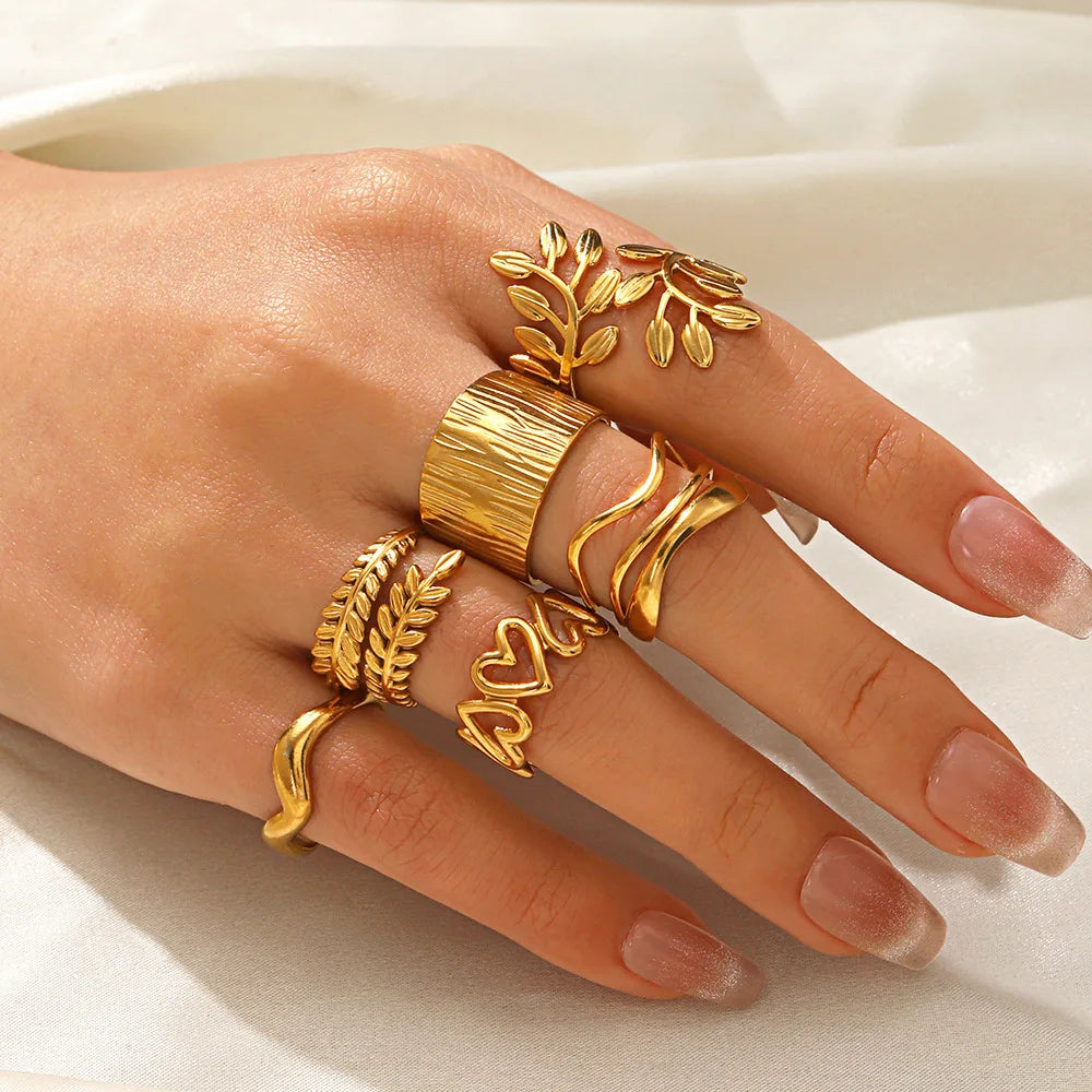1 Stück Edelstahl Goldfarben Ringe für Frauen Wasserdicht Geometrisch Offener Fingerring Mädchen Mode Alltag Schmuck Accessoires