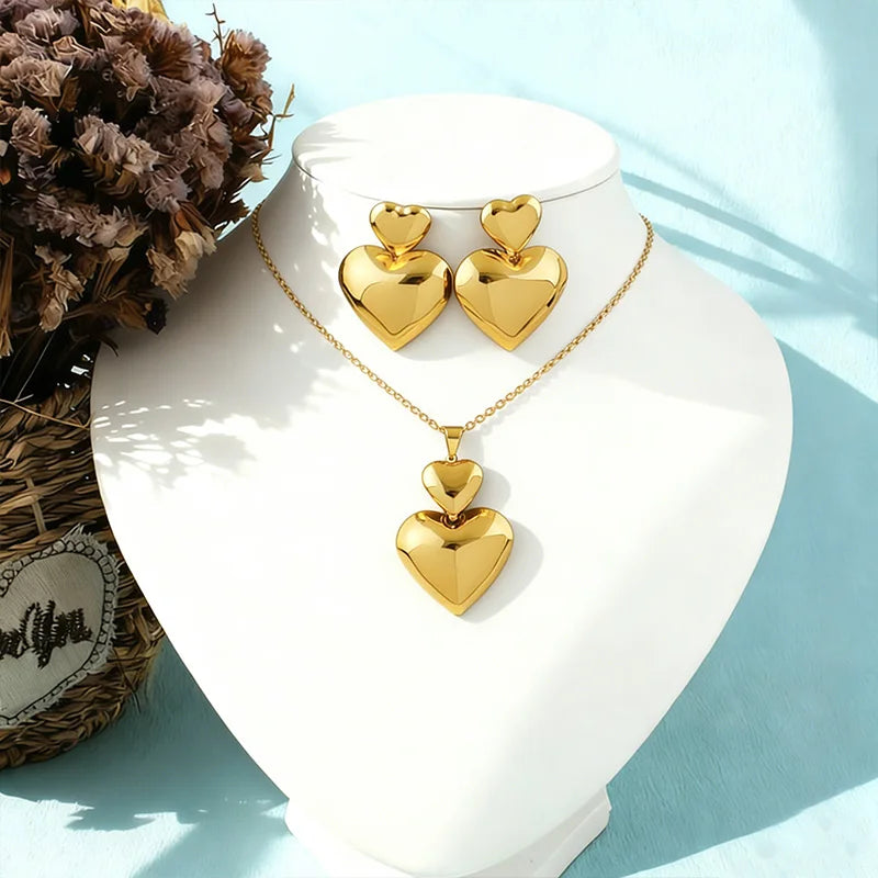 Herzförmige Ohrringe aus goldfarbenem Metall, 24 Karat vergoldet, schlichte Mode-Halskette mit Schlüsselbein-Kette, exquisite Weihnachtsgeschenke