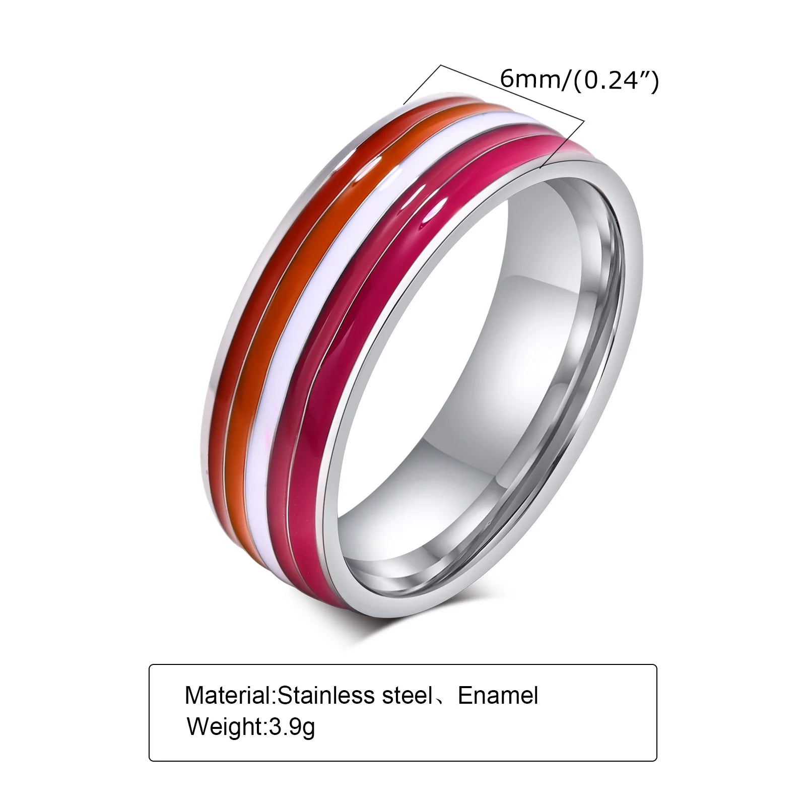 Anillo de acero inoxidable lesbiana LGBT para mujeres, parejas, anillos de compromiso con bandera de rayas de promesa de amor del orgullo