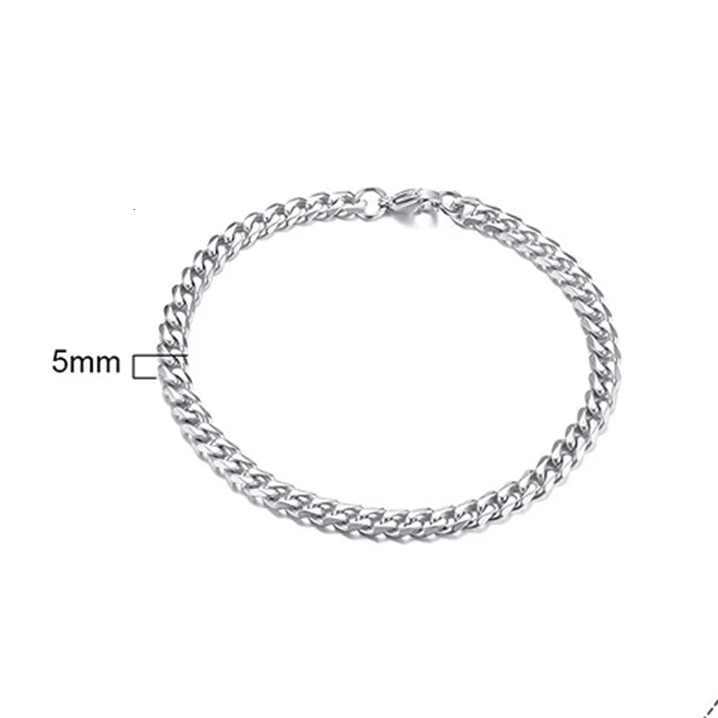 Edelstahl-Kettenarmband für Damen, 3 mm bis 9 mm, Curb Cuban Chain Armreif, Goldfarben, Unisex, stapelbarer Schmuck