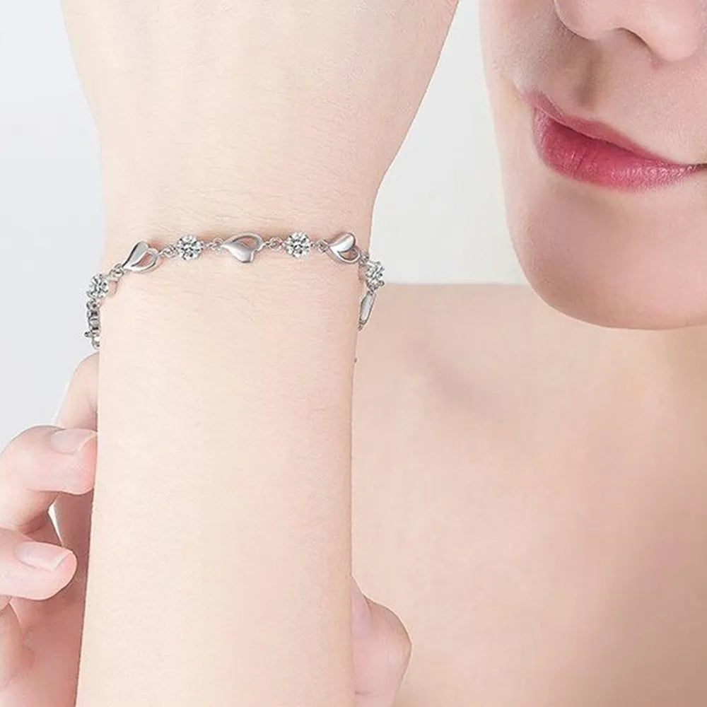 URBABY 925 Sterling Silber Armband Schmuck Hochwertiges Retro Herz Hochzeit Zirkonia Länge 17CM+4CM
