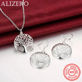 925er Sterlingsilber Feines Retro Rundbaum-Anhänger Halsketten-Ohrring-Set für Damen Mode Party Hochzeit Schmuckset Geschenke