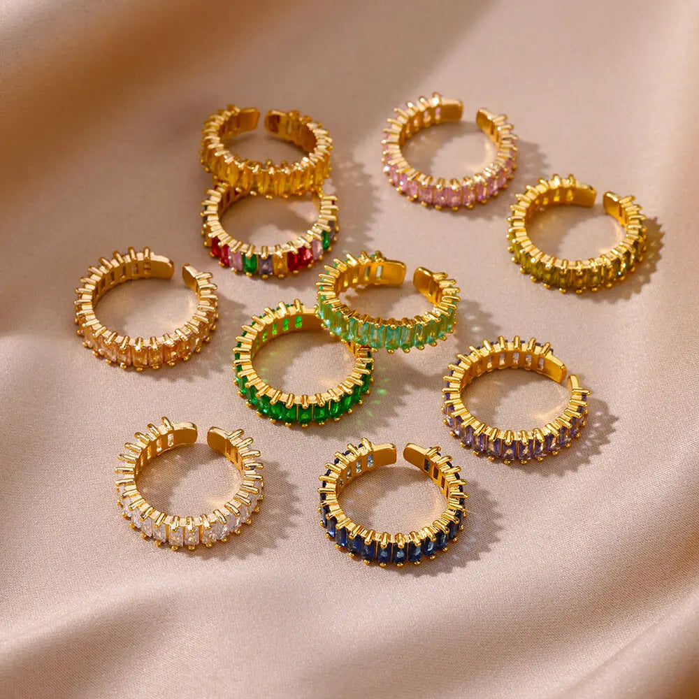 Ringe Goldfarbe Zirkonia Chic Ringe Für Frauen 2025 Punk Elegante Hochzeitsparty Ästhetischer Edelstahlring Schmuck