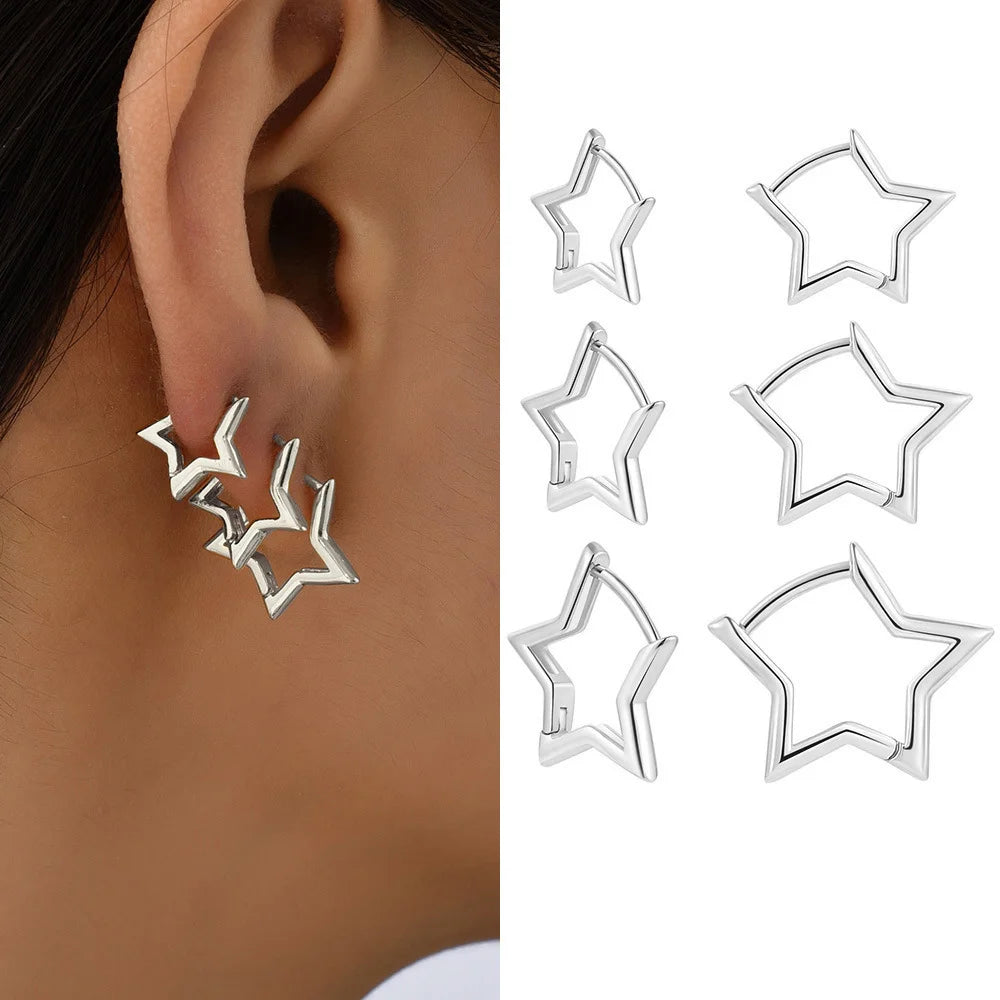 3 Paar/Set Punk Geometrische Stern-Creolen für Damen, einfache goldfarbene Kupfer-Metall-Kreis-Huggie-Ohrringe, neuer Unisex-Schmuck
