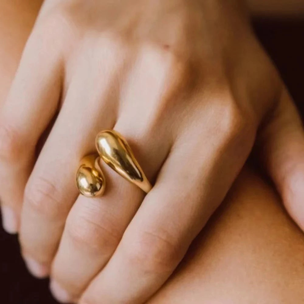 SUNIBI Damen Doppel-Öffnungsring Goldener Glänzender Federring 316 Edelstahl Damen Modeschmuck Großhandel