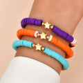 Fashion Regenbogen Stapelbare Armbänder Set Für Frauen Herz-Anhänger Weicher Ton Töpferwaren Schichtperlen Kette Armreif Weiblicher Boho Schmuck
