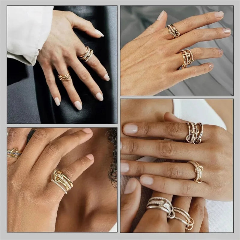 A Niche Two-Color Four-Ring Copper Jewelry Ring, Hypoallergenic, Ins Style, Stacking Artifact, Suitable For Young Wome Jewelry