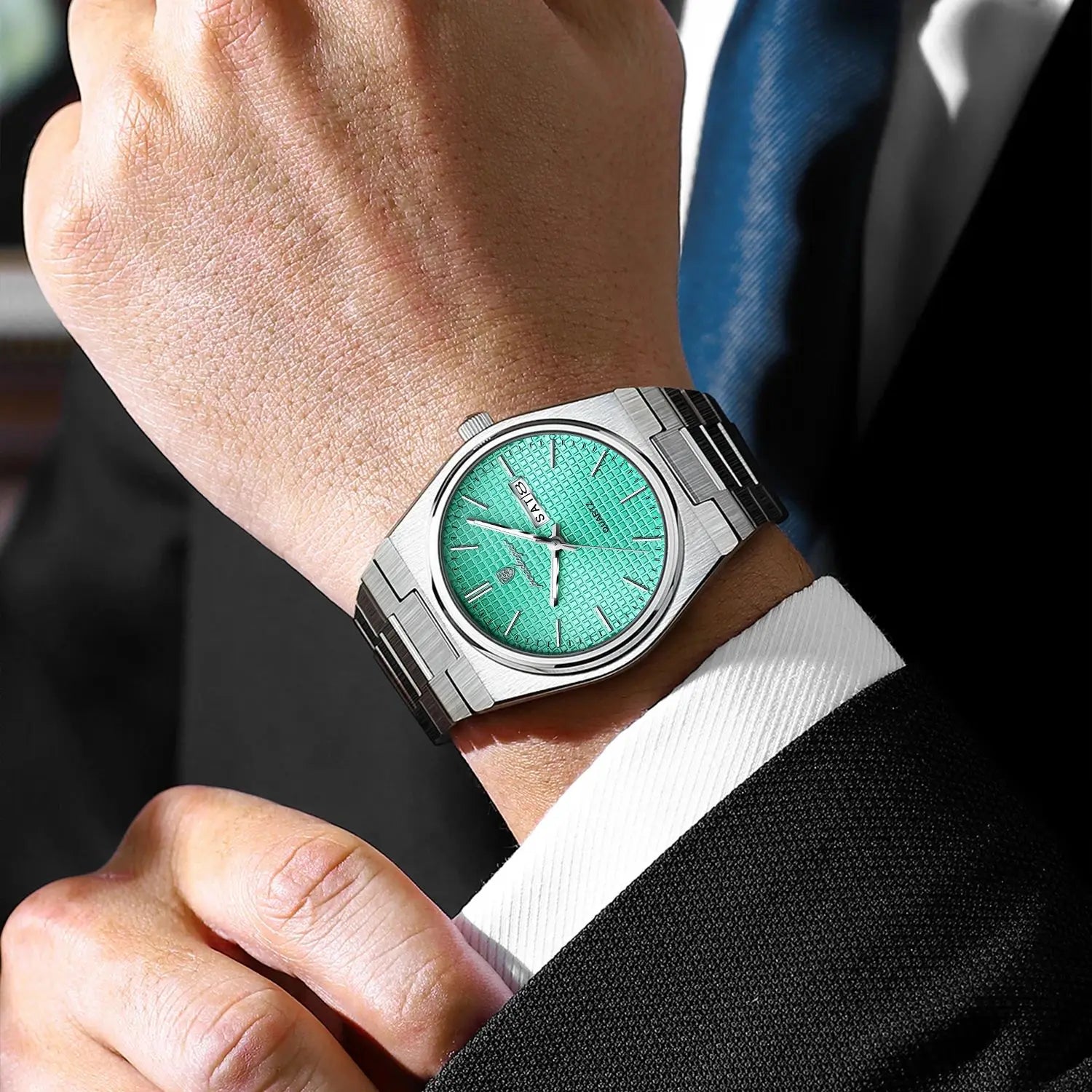 POEDAGAR Reloj de Hombre de Negocios de Acero Inoxidable Impermeable Luminoso con Fecha y Semana Reloj de Pulsera de Cuarzo de Moda Casual para Hombres