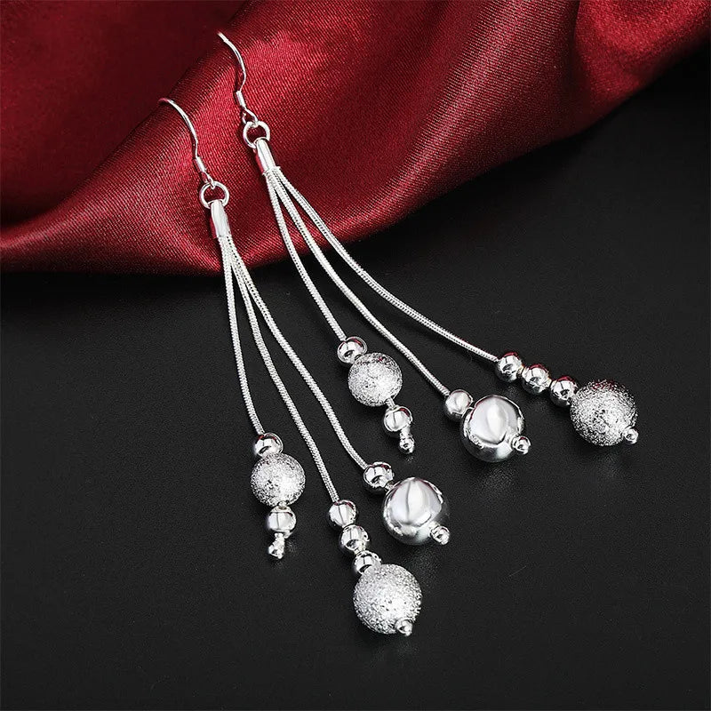 URBABY 925 Sterling Silber 45,7 cm mattierte Perlen Anhänger Ohrringe Halskette für Damen Mode Schmuckset Hochzeitsgeschenk