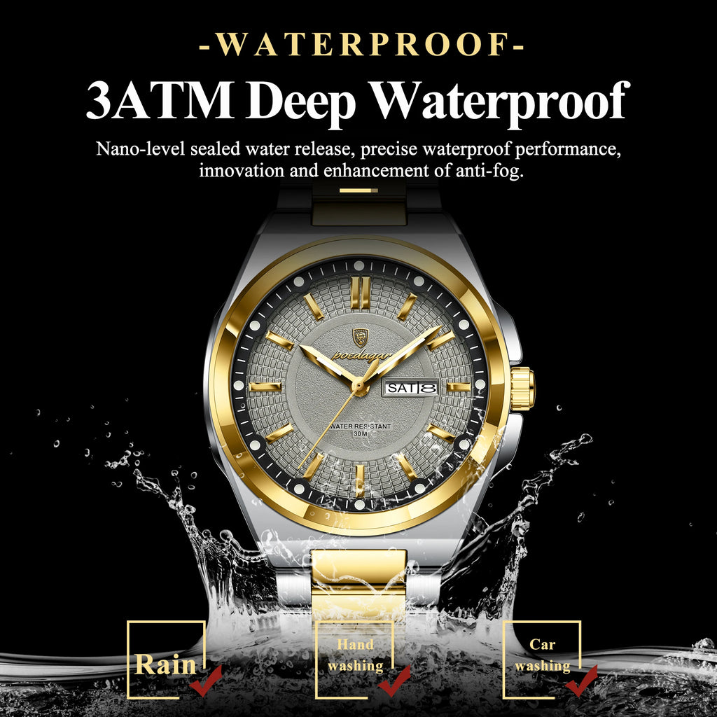 POEDAGAR Top Original Relojes de Hombre Acero Inoxidable Impermeable Luminoso Reloj de Hombre Fecha Semana Clásico de Moda Reloj de Pulsera de Cuarzo para Hombre
