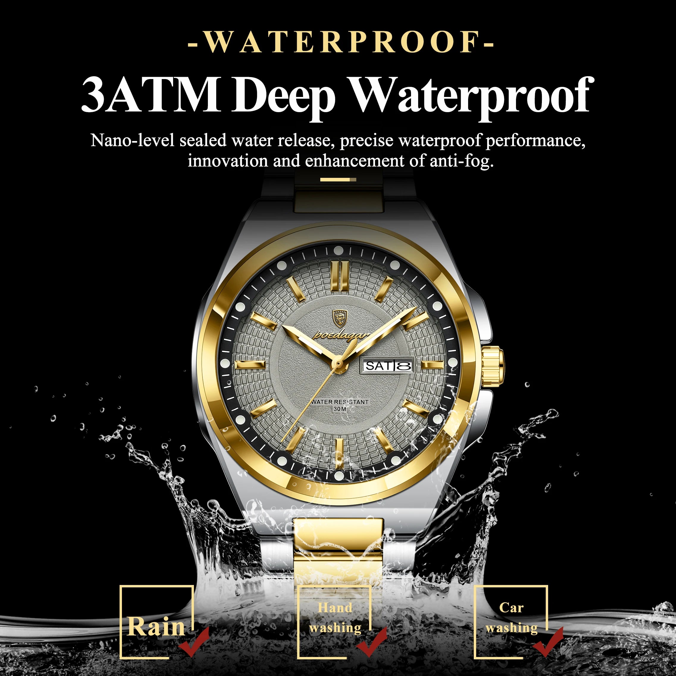 POEDAGAR Top Original Relojes de Hombre Acero Inoxidable Impermeable Luminoso Reloj de Hombre Fecha Semana Clásico de Moda Reloj de Pulsera de Cuarzo para Hombre