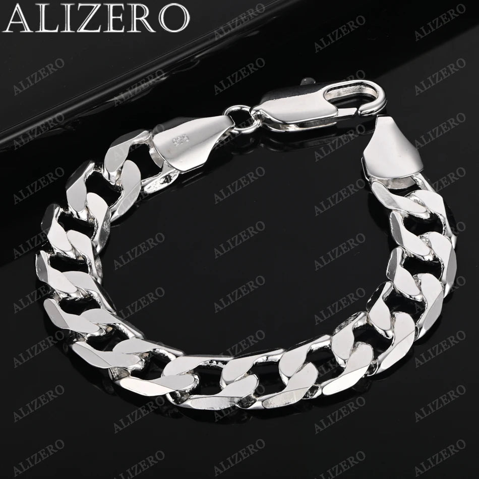 ALIZERO 925 Sterling Silber Armband 4/6/8/10/12mm Seitenkettenarmbänder für Herren Damen Mode Edler Schmuck Großhandel