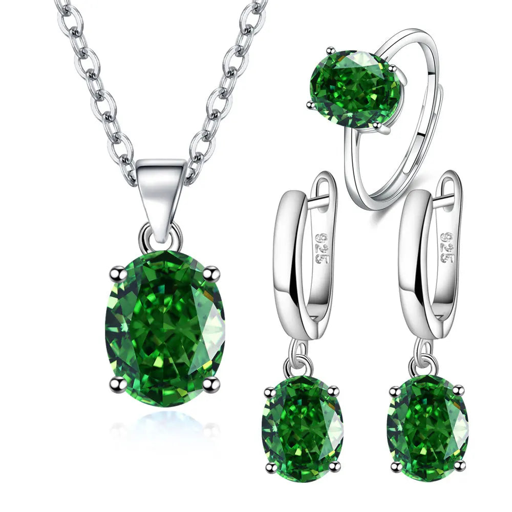 925 Sterlingsilber Elegante Damen Schmucksets Ellipse Zirkon Ring Halskette Ohrringe Accessoires Juwellery Argent 925