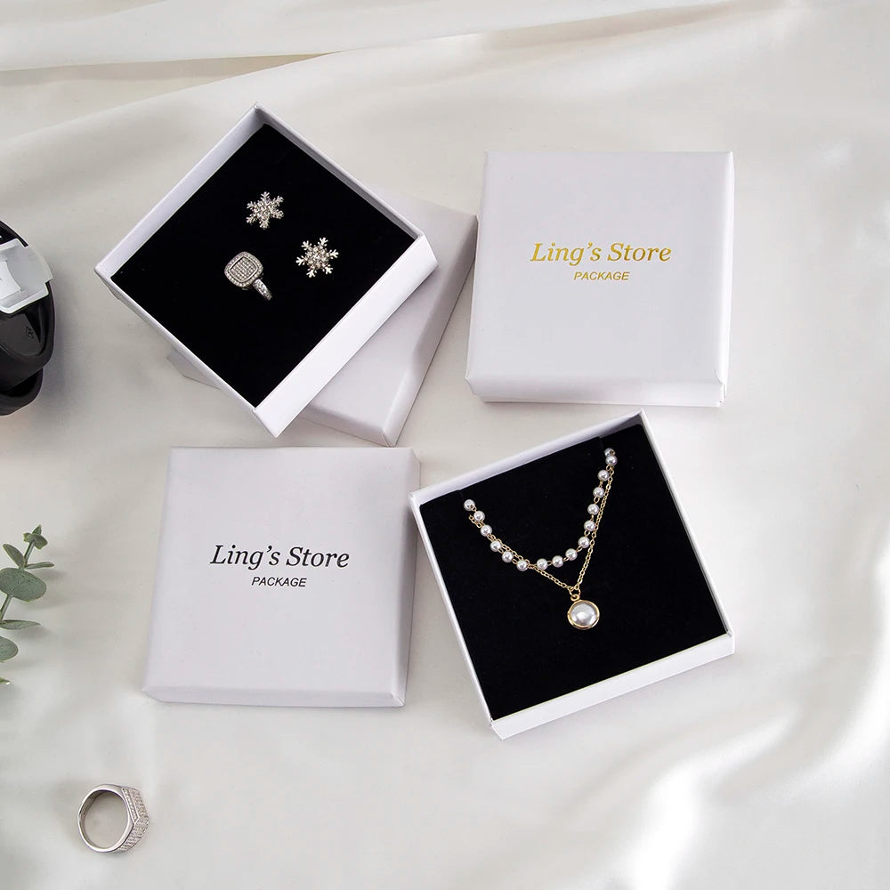 24Pcs Personalized Logo Jewelry Paper Gift Box Wedding Favors Ring Earring Necklace Pendant Bracelet Stud Bag Storage Packaging