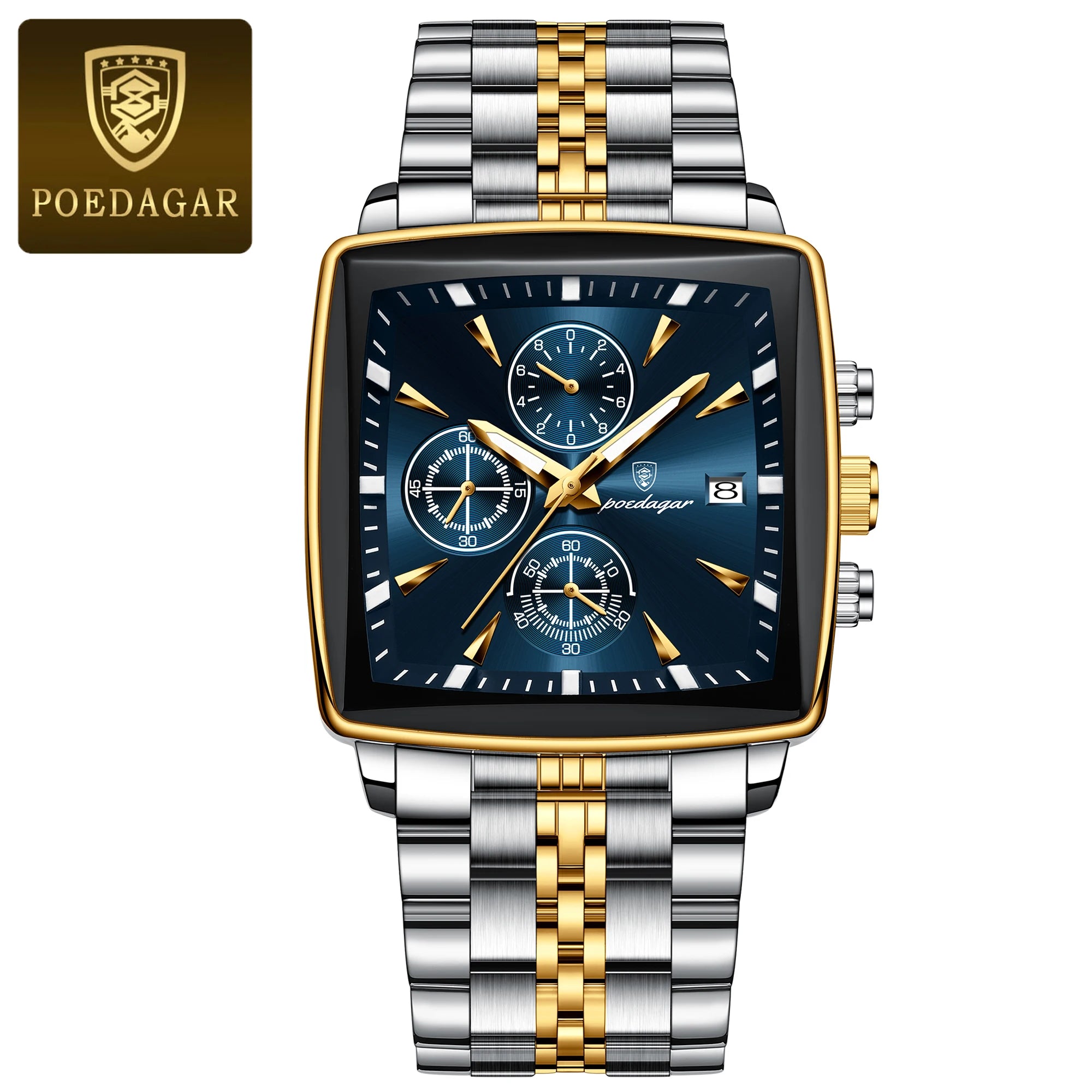 POEDAGAR Reloj de Pulsera para Hombre de Lujo, Impermeable, Luminoso, de Acero Inoxidable, Cronógrafo, Fecha, de Cuarzo, para Negocios