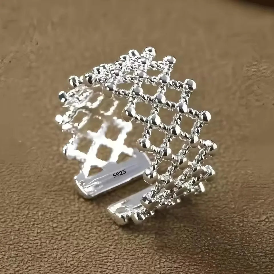 Anillo Nudo Cadena Plata de Ley 925 para Mujer, Anillo Ancho de Diseño Geométrico Rock Punk, Regalo de Joyería, Venta al por Mayor y Dropshipping
