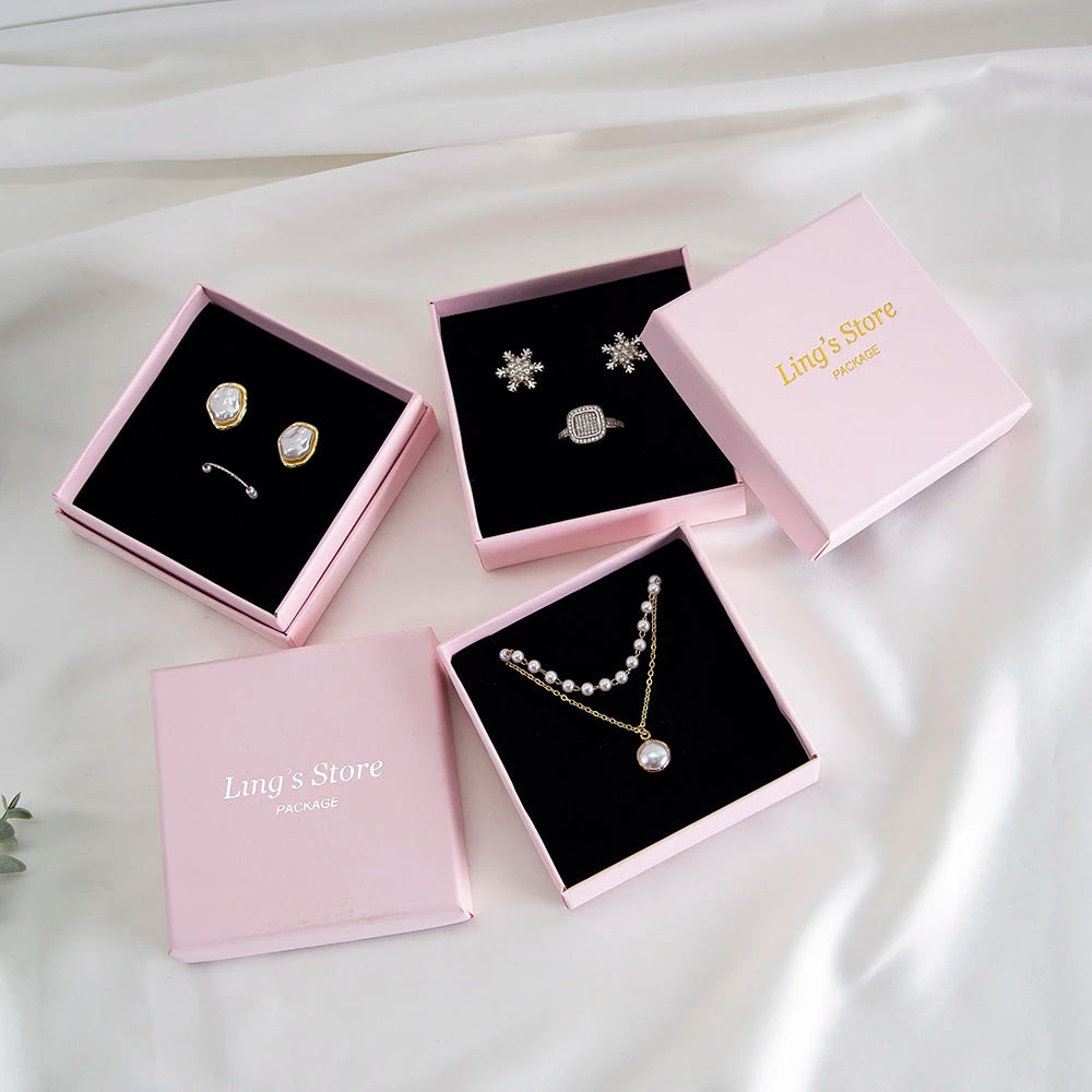 24Pcs Personalized Logo Jewelry Paper Gift Box Wedding Favors Ring Earring Necklace Pendant Bracelet Stud Bag Storage Packaging