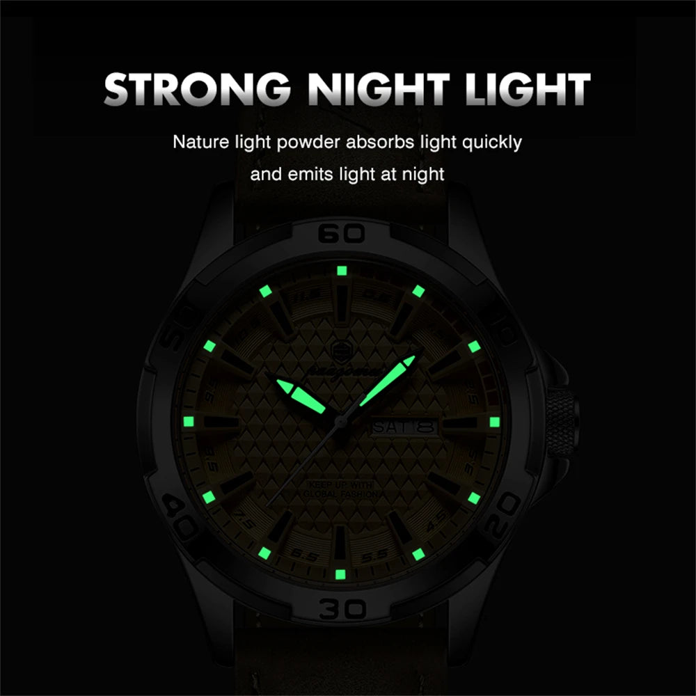 PAAZOMU Reloj de pulsera original para hombre, de lujo, resistente al agua, luminoso, con fecha y semana, de cuarzo deportivo, de cuero, para hombres Reloj