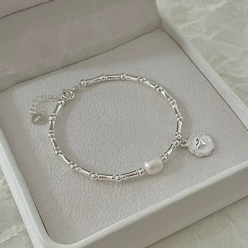 925 Sterling Silber Herzförmige Halskette Armband Set für Frauen Vintage Koreanische Kristall Armbänder Hochwertiges Set Party Schmuck