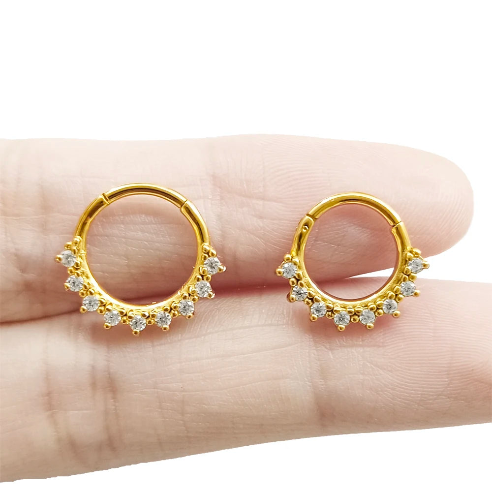 316L Chirurgischer Stahl Segment Nasenring Zirkon Septum Clicker Ohrknorpel Helix Daith Hoop Körperschmuck Piercing
