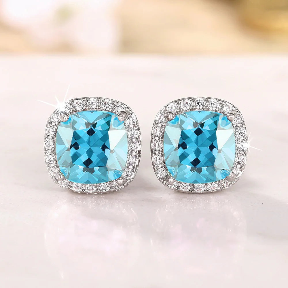 Ne'w Bright White/Yellow/Pink CZ Stud Earrings for Women Fashion Contracted Jewelry High Quality Wedding Engagement