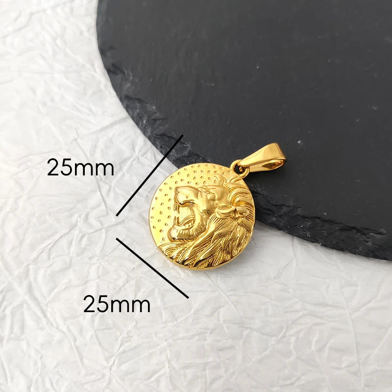 Colgante de cabeza de león con incrustaciones de cristal, estilo hip hop, para hombre, moda creativa, acero inoxidable, color dorado, para fiesta o club, joyería